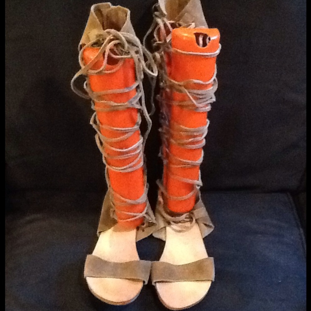 Free People Gladiator Suede Lace Up Zip Sandals 9